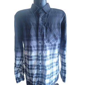 Brooklyn Calling Black and White Checkered Ombre Mens Shirt M